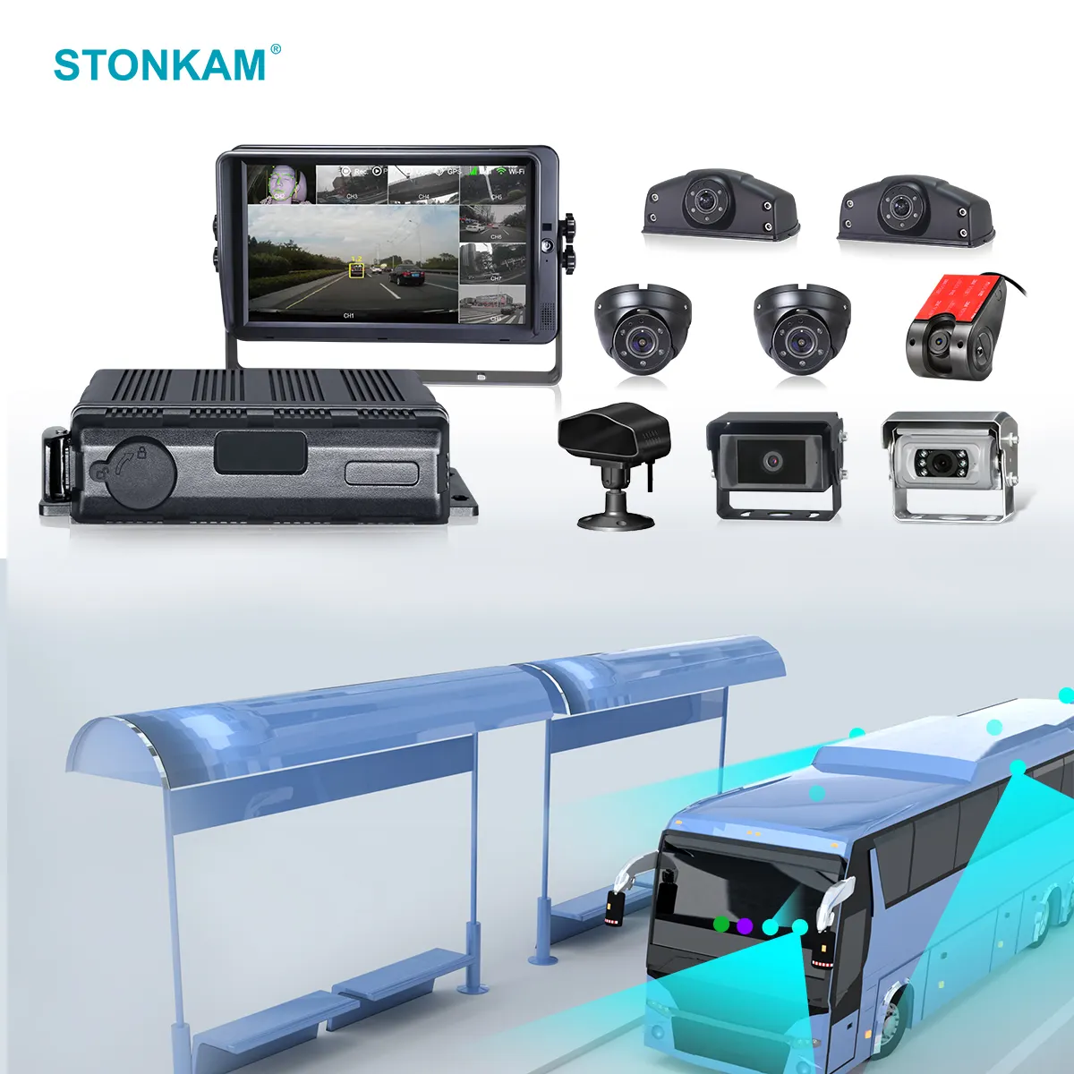 STONKAM ip69k AI mdvr gps 3g wifi for truck 360 panoramic camera fleet management vehicle tracking recording