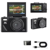 Caméra numérique pour vlogging 5K, 75MP autofocus, zoom numérique 18X, 180° °   Écran Selfie Flip, Wi-Fi intégré, 9 modes de prise de vue