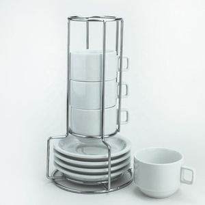 Hot Selling Stoneware Ceramic Colorful <strong>Stacking</strong> Espresso Cup and Saucer <strong>Set</strong> Stackable Porcelain Coffee <strong>Mugs</strong> <strong>Set</strong> - Product Image 1