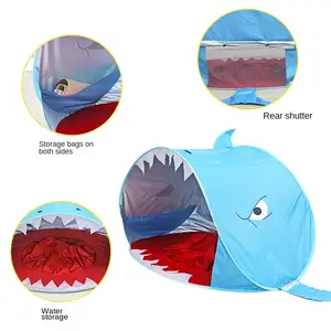 Abri soleil fermeture éclair <span class=keywords><strong>porte</strong></span> requin plage ombre Pop Up bébé tente été plage tente pour enfant - Product Image 4