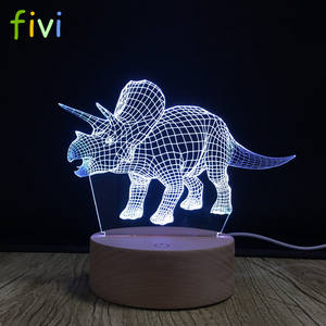 Dinosaurier 3D Holz Nachtlicht Triceratops 3D Illusions lampe 7 Farben Optische USB LED Touch Tisch Schreibtisch Nachtlicht - Product Image 2