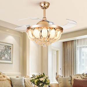 Invisible Fan Light Lotus Crystal LED Ceiling Fan Light For Living Room Bedroom 10-15 Sqm - Product Image 1