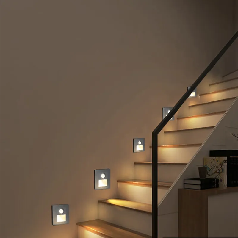 3W Led Aluminium Step Stair Light Controller Motion Sensor Home Wall Recessed Mounting Light Body Sensor Switch Stairs Steps