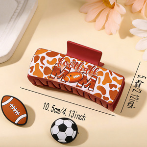 Pinza de Pelo Rectangular con Estampado de Leopardo, Diseño de Mamá Deportiva de Fútbol Americano, Accesorios para el Cabello con Temática Deportiva - Product Image 4