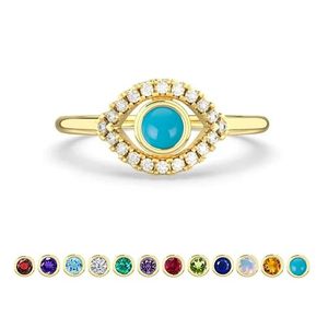 Turquoise Birthstone <b>Ring</b> 925 Sterling <b>Silver</b> Band Classic Gold Plated Prong <b>Set</b> Women Teen Girls Daughter - Product Image 2