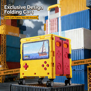 Chariot de courses pliable design console de <span class=keywords><strong>jeu</strong></span> avec bouton réglable, blanc, jaune, rouge, avec bacs de rangement - Product Image 1