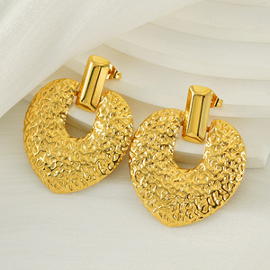 ZOGXIN Geometric Hoop Earrings 18K Gold Plated Textured Stainless Steel For Women Party Fashion Jewelry - Product Image 4