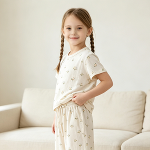 Ensemble de pyjamas pour filles, en coton et fibre de bambou écologiques, à séchage rapide, doux, à manches courtes et longues - Product Image 3