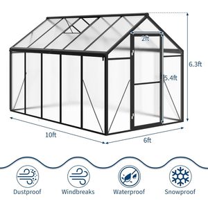 GarveeTech 6X10 Ft Polycarbonate Greenhouse Aluminum <b>Frame</b> Lockable Door Outdoor Garden Sunroom For <b>Plants</b> Vegetables Herbs - Product Image 2
