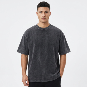 Camiseta de Algodón Lavado Oversize para Hombre, Color Sólido, Cuello Redondo, Manga Corta, Estilo Casual, Tejido Jersey - Product Image 1