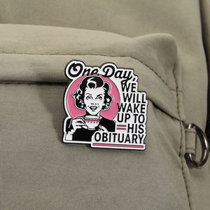 Pin de Esmalte con Frase de Humor Oscuro Retro, Broche de Solapa, Joyería al por Mayor, Un Día Despertaremos para Leer su Obituario - Product Image 3