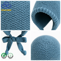 Bonnet en tricot épais bleu poussière, bord côtelé, sangle à nouer, casquette d'hiver certifiée OCS, fourniture OEM/ODM