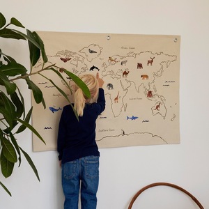 Tapiz colgante de pared de <span class=keywords><strong>tela</strong></span> de estilo nórdico bordado de animales lienzo arte de pared decoración de pared de habitación de niños - Product Image 1