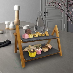 Support à gâteau rond classique en bambou naturel non toxique à 2 niveaux pour servir des pâtisseries lors de fêtes et de buffets - Product Image 4