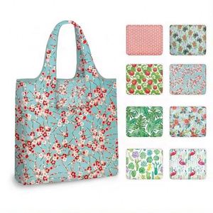 Bolsa de Compras Plegable Reutilizable de Poliéster RPET con Patrón Geométrico Personalizado, Ecológica y Duradera, al por Mayor - Product Image 1