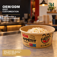 Bol alimentaire en papier kraft imprimé sur mesure pour nouilles, riz et autres plats, emballage jetable à emporter avec couvercles en option, vente en gros