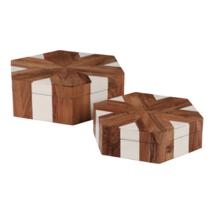 Boîte décorative hexagonale en bois avec couvercle pour le rangement de bijoux à la maison - Product Image 1