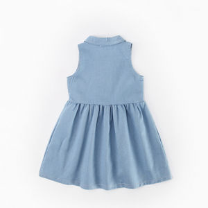Vêtements pour enfants, chemise à col, robe sans manches à imprimé chat de dessin animé, jeans pour filles - Product Image 2