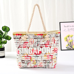 Bolso de playa de lona grande para mujer, bolsa de viaje con estampado de letras personalizadas, Tailandia, Singapur, venta al por mayor - Product Image 3