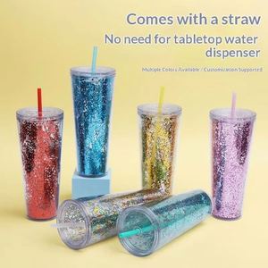 Stock 26Oz 750Ml <b>Large</b> Capacity Glitter Plastic Transparent Colorful Straw Water <b>Cup</b> for Office Tumbler Mug <b>Cup</b> With Straw - Product Image 4
