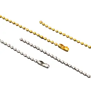 Collar de cadena de bolas de acero inoxidable a granel, cadena de etiqueta de perro de Metal niquelado plateado de 2,4mm para manualidades de fabricación de joyas DIY