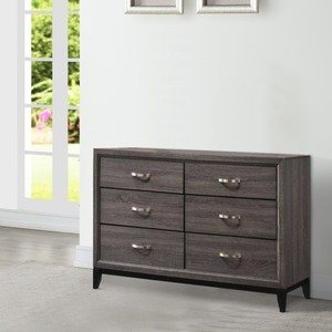 Modern Style Solid Oak Wood Dresser with <b>6</b> <b>Drawers</b> Eco-Friendly & Durable Foldable Metal Pulls in Gray and Black - Product Image 1