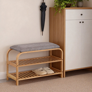 Double Layer Shoe Changing <b>Stool</b> With Storage For Entryway Home Use <b>Bamboo</b> Footrest Bench - Product Image 1