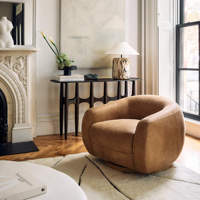 Chaise d'appoint lounge moderne Chaise pivotante en cuir Chaise ronde baril pour le salon