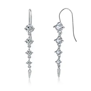 RINNTIN SE52 Korean Jewelry 925 Sterling Silver Ladies Diamond Hanging Earrings For Women