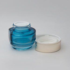 Vente en gros de pots cosmétiques en verre bleu vides avec couvercle en plastique ABS, forme unique, impression de logo, soin de la peau, crème pour le visage, lotion <span class=keywords><strong>YUXI</strong></span> - Product Image 2