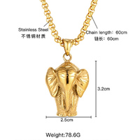 Collier pendentif en acier inoxydable en forme d'éléphant, bijoux de cou rétro tendance hip hop pour hommes et femmes