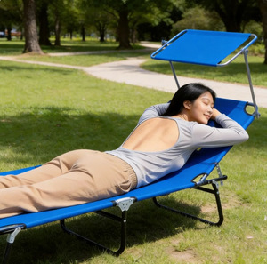 Sedia da Campeggio Completamente Pieghevole, Sdraio Ergonomica da Esterno con Cuscino, Regolabile Automaticamente fino <span class=keywords><strong>a</strong></span> 189cm per Spiaggia, Patio, Giardino - Product Image 1