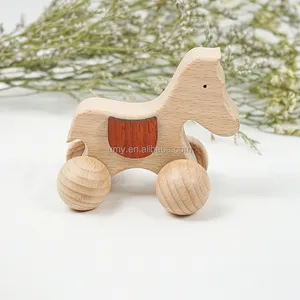 الأزياء الطبيعية الطفل الدب سيارة خشب الزان عضاضة خشبية ألعاب التسنين الطفل
