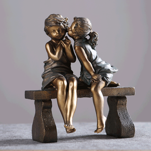 Antique Vàng Resin Girl & Boy Đáng Yêu Deco, Tình Yêu Của Nụ Hôn Đầu Tiên Polyresin Quà Tặng Polyresin Cậu Bé Và Cô Gái Trên Băng Ghế Dự Bị - Product Image 2