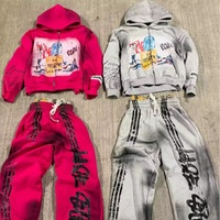 Ensemble sweat à capuche et pantalon de survêtement deux pièces en molleton bouclette épais 400 grammes, coupe oversize, effet délavé, imprimé personnalisé, style vintage, OEM privé, Automne