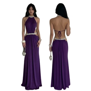 Vestido de Fiesta Largo sin Mangas para Mujer, de Lujo, con Espalda Descubierta, Detalle de Lazos, Lentejuelas, Corte Recto, Cintura Baja, Transpirable, para Verano - Product Image 1