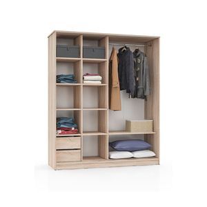 Armadio scorrevole moderno AekaOnline Sonoma bianco con cassetti convertibili, autoportante, grande capacità, per camera da letto, prodotto in Turchia - Product Image 2