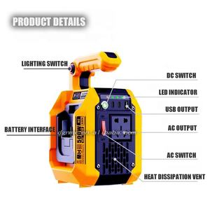 Convertisseur de puissance 500W pour batterie Li-ion <span class=keywords><strong>Makita</strong></span> 18V, convertisseur à onde sinusoïdale pure 18V vers 120V/220V avec lumière LED pour le camping en plein air - Product Image 2