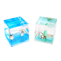 Presse-papiers en cristal en forme de cube avec huile liquide ondulante |   Accessoire de bureau en acrylique 3D pour cadeaux de bureau