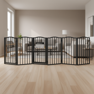Barrière pliable pour chien à 6 panneaux, 118,1 pouces, en bois de peuplier noir, style moderne intérieur, fermeture à pousser - Product Image 2