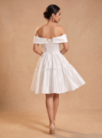 Gaun Pengantin Kustom Model Ruched Bust Ukuran Plus Warna Ivory Satin Off Shoulder Gaun Cantik Gaun Bridal Shower Gaun Putih