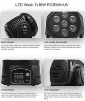 Super Shehds Lyre Wash 7x18W Mini Moving Head LED Par Light RGBWA UV 6-en-1 pour Fêtes, Mariages et Scènes DJ