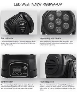 Super Shehds <span class=keywords><strong>Lyre</strong></span> <span class=keywords><strong>Wash</strong></span> 7x18W Mini tête mobile LED Par lumière RGBWA UV 6in1 pour fête et mariage DJ mise en scène - Product Image 6
