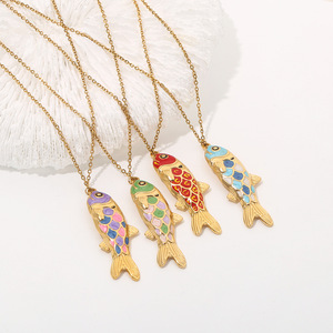 Collier avec pendentif en forme de <span class=keywords><strong>poisson</strong></span> en acier inoxydable HB524, petit <span class=keywords><strong>poisson</strong></span> <span class=keywords><strong>rouge</strong></span>, émail coloré, charme de <span class=keywords><strong>poisson</strong></span>, cadeau porte-bonheur pour les amis, bijoux - Product Image 3