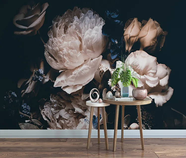 Vinyl Wallpaper Adhesive Black Romantische Rose Wandbild Blue Flower Wallpaper Aufkleber