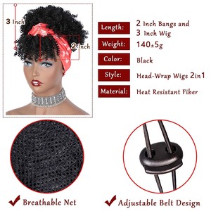 Kinky Curly <strong>Afro</strong> Puff <strong>Wig</strong> with Bangs Headband <strong>Afro</strong> Curly with Bangs <strong>Afro</strong> <strong>Wigs</strong> for Black Women Turban Wrap <strong>Wigs</strong> - Product Image 2