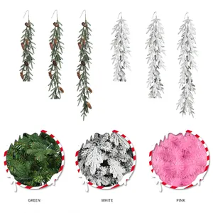Duoye 공급 업체 수제 인공 문 계단 장식 소나무 풍선 무리 화이트 크리스마스 화환과 화환