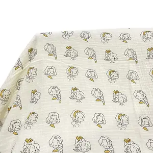 Personnalisé mignon imprimé animal 100% coton double couche gaze armure toile bébé couverture vêtements tissu