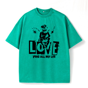 T-Shirt Oversize da Uomo con Grafica 'Love You All <span class=keywords><strong>My</strong></span> Life' Stile Retrò Streetwear, Manica Corta, 100% Cotone Lavorato a Maglia Ecologico - Product Image 2