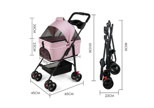 รถเข็นสัตว์เลี้ยงแบบพับได้สีฟ้า 4 ล้อ พร้อมตาข่ายระบายอากาศ กระเป๋าใส่สุนัขแบบพกพา สำหรับเดินทางกลางแจ้ง - Product Image 5